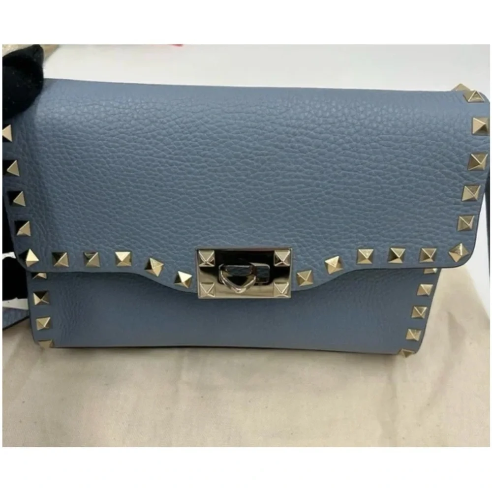 Valentino Garavani Women's Blue Studded calf skin Crossbody bag made Italy